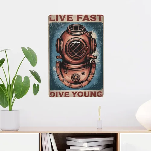 Miniatura 2 de Placa de pared retro para buceo, arte metálico de 8 x 12 pulgadas, diseño de aventura oceánica para casa de playa, sala de piscina y decoración