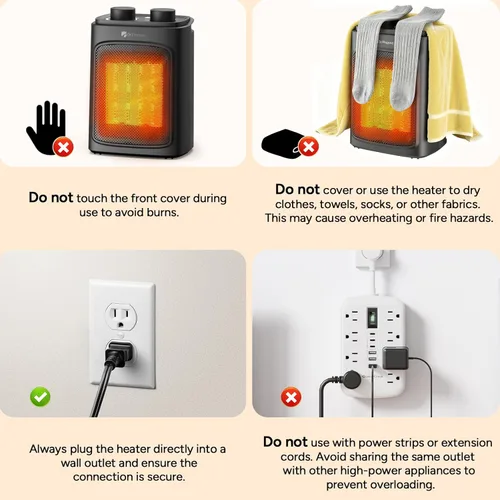 Miniatura 7 de DR.PREPARE Calentador de espacio pequeño de 1500 W para uso en interiores, calentador eléctrico de cerámica PTC portátil con termostato, protección