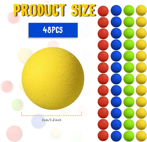 Miniatura 4 de Sumind 48 Piezas Bolas de Espuma a Granel Bolas de Repuesto Redondas Balas de Espuma Suave Paquete de Repuesto de Reemplazo para Pistolas Blasters