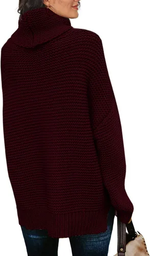 Miniatura 2 de PrinStory Women's Sweater Turtle Neck Chunky Knit Pullover Sweaters Casual Long Sleeve Tops with Side Slit