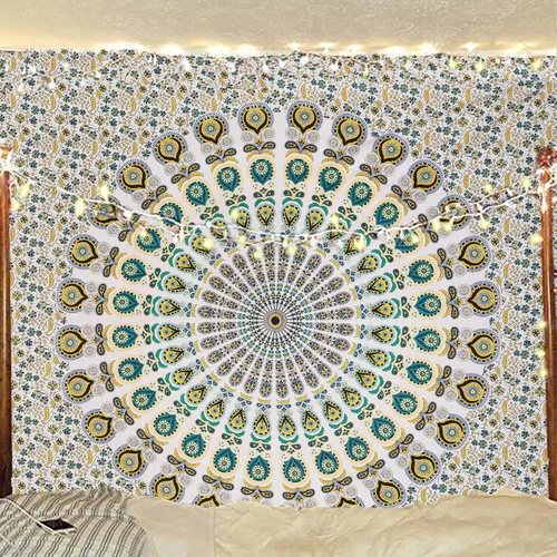 Miniatura 8 de Tapiz hippie indio bohemio psicodélico dorado azul pavo real mandala colgante en la pared (negro blanco, Queen (84 x 90 pulgadas) (84.6 x 90.6 in)