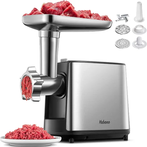 Yabano Picadora de carne eléctrica de alta resistencia de 3000 W con máquina de relleno de salchichas y kit de Kubbe, 2 placas de molienda de acero