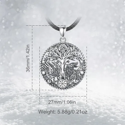 Miniatura 6 de Vito Collares vikingos de plata de ley 925 para mujeres y hombres, árbol nórdico de la vida, Odín, martillo de Thor, lobo, dragón, cuervo, caballo