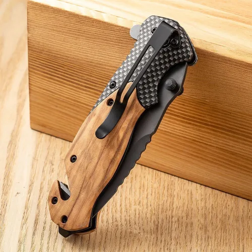Miniatura 3 de Cuchillo plegable de bolsillo de 8.3 pulgadas con rompecristales, cortador de cinturón de seguridad y clip de bolsillo, cuchillo EDC con mango