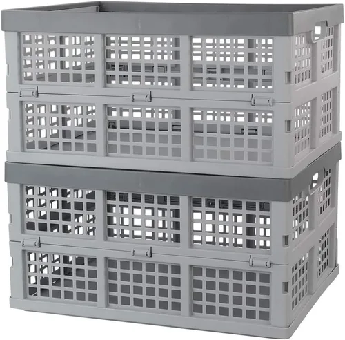 Miniatura 10 de Cajones de almacenamiento plegables de 34 litros/cesta de almacenamiento apilable, juego de 4 Negro + gris