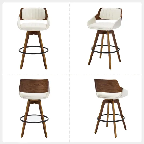 Miniatura 7 de VipDesk Juego de 2 taburetes de bar giratorios, taburetes de bar de altura de mostrador de nogal con respaldo y brazos, sillas de bar tapizadas
