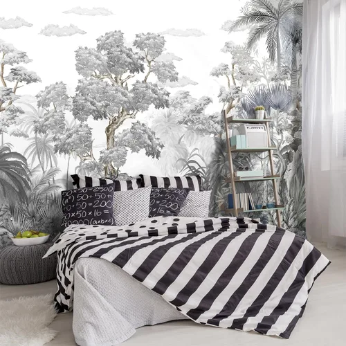 Miniatura 7 de Papel tapiz de tela con paisaje de cascada de lago verde, sala de estar, bosque, montaña, dormitorio, baño, mural de pared - 91 x 65 pulgadas
