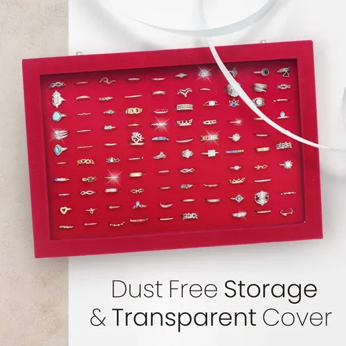 Miniatura 8 de Estuche organizador de anillos de joyería, bandeja de almacenamiento para múltiples anillos con tapa transparente, organizador de bandeja