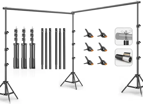 Miniatura 9 de BEIYANG Kit de soporte de fondo de fotos de 8.5 x 10 pies, kit de sistema de soporte de fondo ajustable con bolsa de transporte, para fotografía