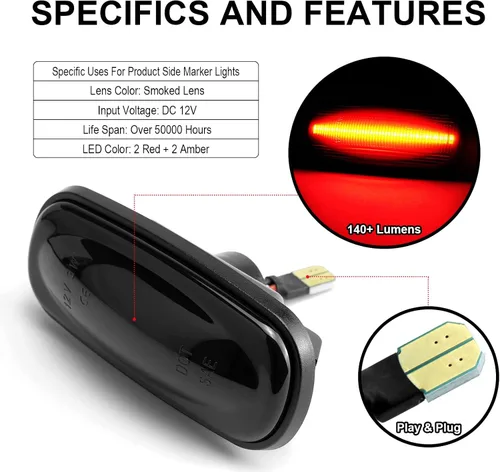 Miniatura 2 de litzland 4 luces LED de posición laterales compatibles con Dodge Ram 2500 3500 2003-2009 lente ahumada doble defensas parachoques lámparas para SLT