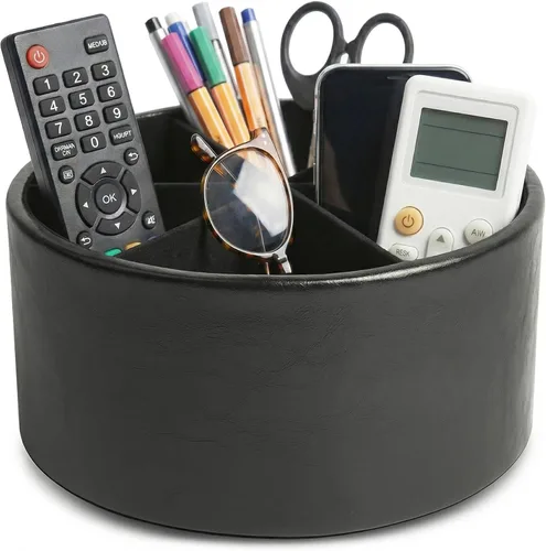 Miniatura 17 de Organizador Redondo de Cuero para Suministros de Arte, Soporte para Control Remoto, Rotación de 360 Grados, Soporte Multifuncional para Lápices