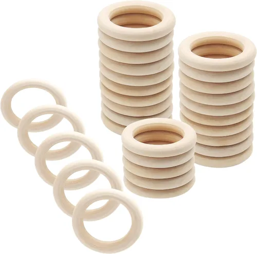 Uenhoy 30 anillos de madera natural de 1.969 in/2 pulgadas, anillos de madera sin terminar para manualidades, anillos de macramé, fabricación de