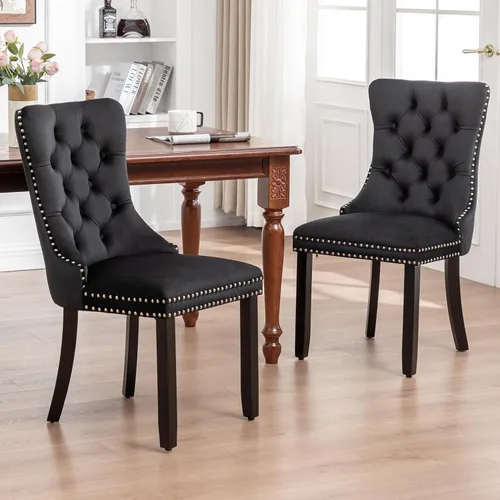 Miniatura 2 de Eifizek Sillas De Comedor - Juego de 6 sillas de comedor de terciopelo con borde de anillo de clavo, sillas de comedor tapizadas con patas de madera