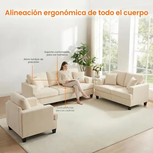 Miniatura 6 de ijuicy Juego de sofá seccional de chenilla de 6 asientos para juego de muebles de sala de estar, juego de sofá moderno de 3 piezas, sofá de 3