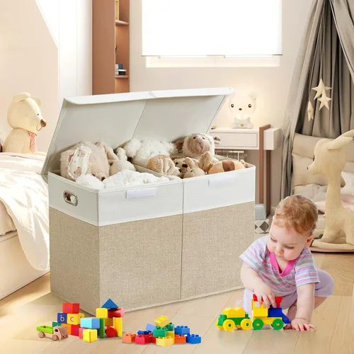 Miniatura 5 de Caja de juguetes grande con tapa abatible, contenedores organizadores de almacenamiento plegables con divisores y asas, cestas contenedoras