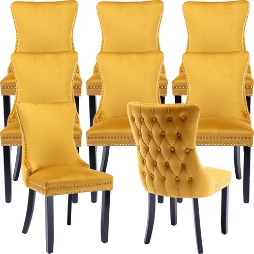 Miniatura 111 de Velvet Dining Chairs Set of 2, Tufted High Chairs with Nailhead Trim, Pull Ring, Black Solid Wood Legs, Elegant Upholstered Accent Chairs for Dining