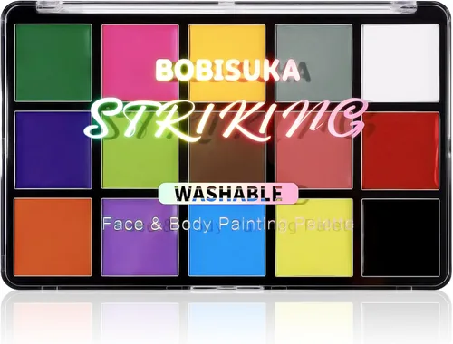 BOBISUKA Pintura facial y corporal, paleta de pintura facial profesional de 15 colores para teatro artístico, fiesta de Halloween, cosplay, payaso