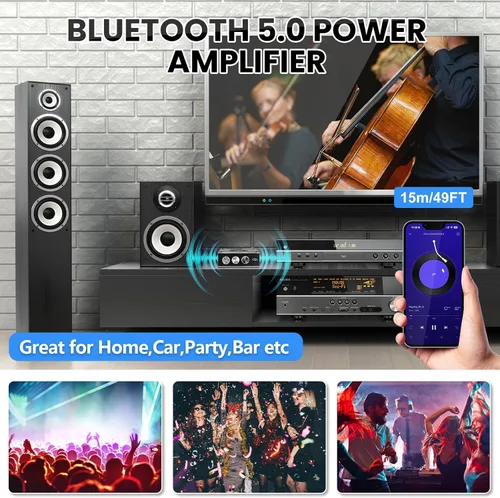 Miniatura 5 de ZK-1602T Bluetooth 5.0 amplificador de potencia para altavoces domésticos 2.0 canales 160W+160W estéreo mini amplificador módulo TDA7498E chip W/TB