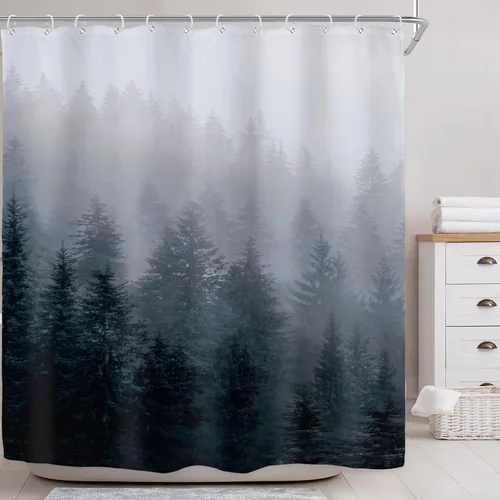 Miniatura 2 de Riyidecor Juego de cortinas de ducha de tela para hombre oscuro para baño, 72 pulgadas de ancho x 72 pulgadas de alto, árbol gótico natural, cortina