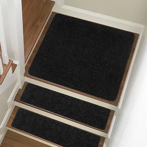 Alfombra antideslizante para peldaños de 31 x 31 pulgadas, alfombra de aterrizaje a juego, antideslizante, resistente al deslizamiento, color negro