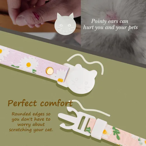 Miniatura 6 de Paquete de 2 Collares Separables de Algodón para Gatos con Campana y Pendientes de Flores Rosas y Moradas Lindo Collar para Gatito Adecuado