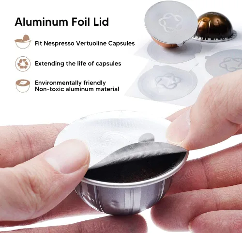 Miniatura 2 de Cápsulas de café reutilizables V-ertuo recargables con papel de aluminio espresso para máquinas de café N-espreso V ertuo GCA1 y De 'L onghi ENV135S