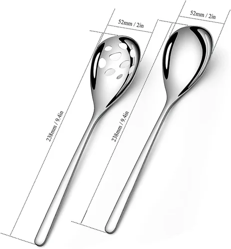Miniatura 2 de Juego de 2 cucharas de servir, cucharas sólidas y ranuradas de acero inoxidable de 9.4 pulgadas, utensilios de cocina extra grandes y resistentes