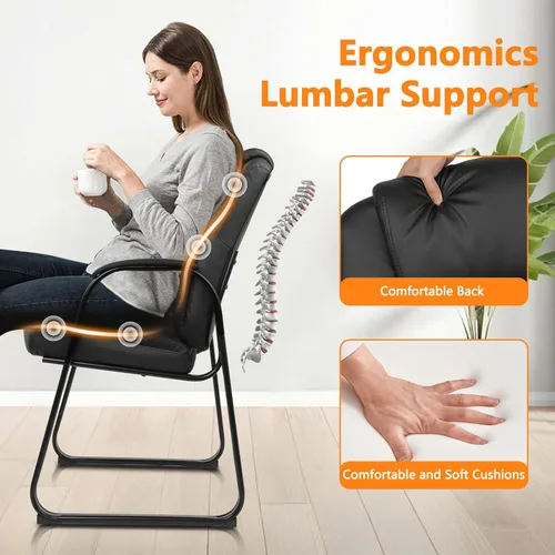 Miniatura 5 de CLATINA Silla de recepción de cuero para invitados con base de trineo, sillón estacionario de oficina con reposabrazos acolchados para reuniones