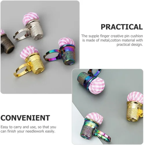 Miniatura 8 de EXCEART DIY bordado ayuda de costura dedal anillo de almacenamiento de aguja de punto de cruz nuevo dos en uno aguja dedo cuna (dorado) precioso