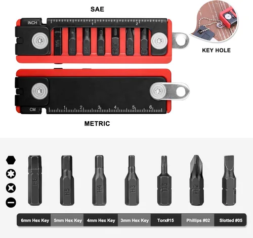 Miniatura 2 de HAUTMEC - Multiherramienta para bicicleta 7 en 1 con llaves hexagonales, destornilladores, regla, palancas de articulación, llavero para kit