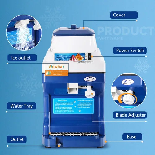 Miniatura 6 de Newhai Máquina de afeitar de hielo comercial Trituradora de hielo eléctrica Máquina de hielo afeitado 300 W Máquina automática de cono de nieve 1400