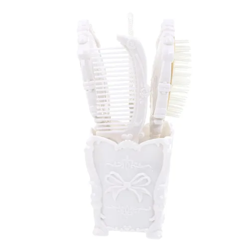 FOMIYES Juego de peine de espejo de mano vintage: 5 piezas de peine de dientes anchos cosméticos para niñas, espejo de mano con flor en relieve,