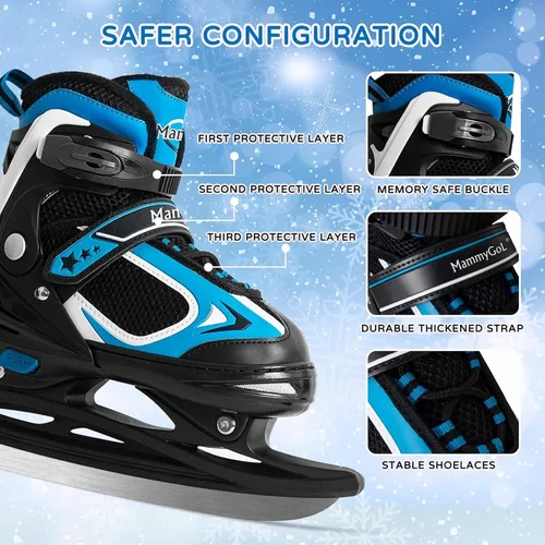 Miniatura 2 de MammyGol Patines de hielo ajustables para niños y jóvenes, patinaje juvenil, hockey, cordones, patinaje para principiantes, para niños de 4 a 12