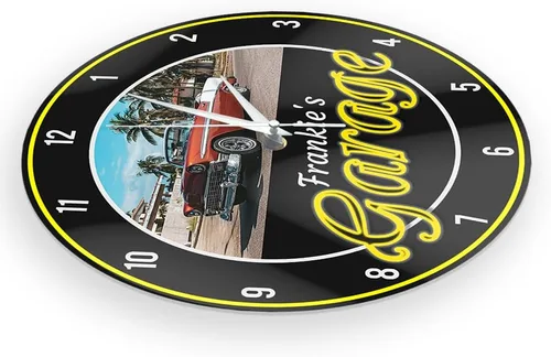 Miniatura 4 de Reloj de pared de garaje de 12 pulgadas con imagen personalizada con nombre, reloj de pared vintage para amantes de los autos, funciona