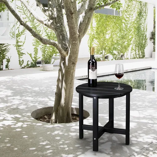 Miniatura 2 de Mesa auxiliar de patio, mesa de patio compuesta para piscina, mesas auxiliares de polietileno de alta densidad para patio trasero, piscina, Negro