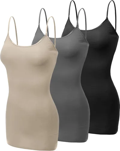 Miniatura 296 de Emmalise Camisola larga casual básica para mujer, con tirantes ajustables, top en capas