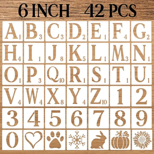 Miniatura 11 de Plantillas de letras de 3 pulgadas, plantillas de manualidades, 42 plantillas de dibujo de alfabeto de plástico reutilizables para pintar en madera
