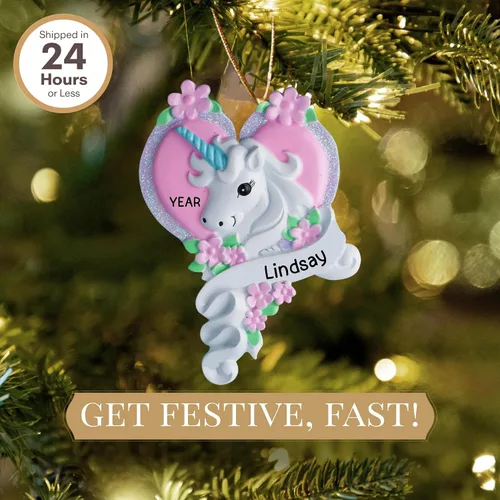 Miniatura 2 de Adorno de unicornio personalizado 2025 Personalización gratuita las 24 horas Adornos de Navidad de animales de fantasía grabados con láser