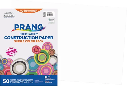 Prang (anteriormente SunWorks) Papel de construcción, blanco brillante, 12 x 18 pulgadas, 50 hojas