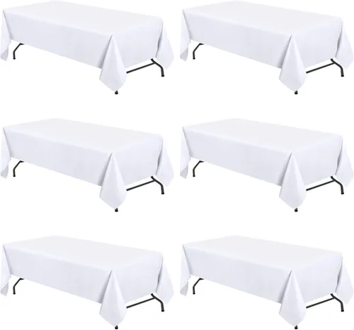 Miniatura 11 de WEALUXE - Manteles blancos para mesas rectangulares de 8 pies, paquete de 2, 60 x 126 pulgadas, resistentes al agua, a las manchas y a las arrugas