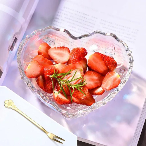 Miniatura 6 de Gaolinci Tazón de vidrio en relieve en forma de corazón, ensaladera de frutas, cuenco de postre (juego de 2)