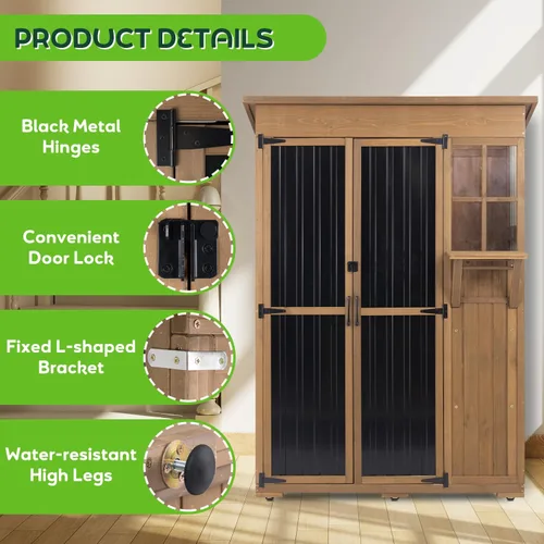 Miniatura 6 de Armario de almacenamiento para exteriores de 51 pulgadas de largo, impermeable, con estantes, cobertizo de almacenamiento exterior, armario alto