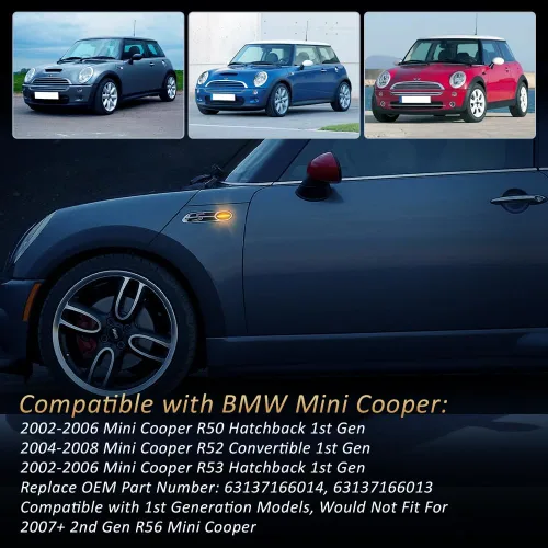 Miniatura 4 de D-Lumina Luces LED Secuenciales de Marcador Lateral Señal de Giro Conjunto de Lámpara Intermitente Lente Transparente para MINI Cooper R50 R52 R53