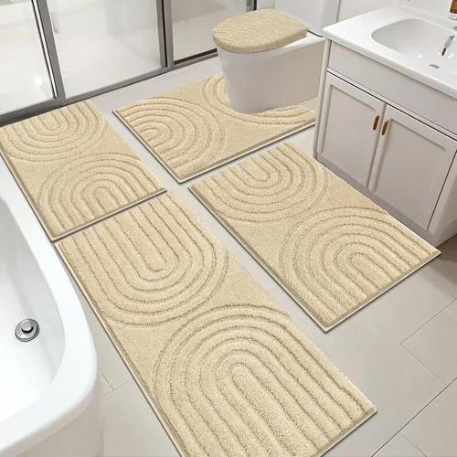 Juego de alfombras de baño HEBE de 5 piezas, tapetes de baño absorbentes y suaves para baño, juego de tapetes de baño lavables a máquina y
