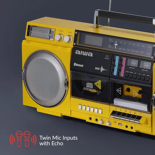 Miniatura 6 de Aiwa Retro Boombox Reproductor de CD con grabación en casete, Bluetooth 5.0, radio FM/AM, entradas USB/SD/AUX, medidores VU, pantalla LCD, altavoces
