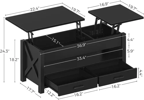 Miniatura 3 de Seventable - Mesa de café, mesa de centro con elevación de 39.3 pulgadas con 2 cajones de almacenamiento y compartimento oculto, soporte de madera