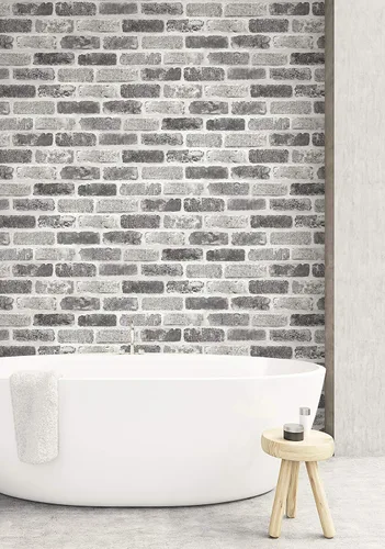 Miniatura 6 de NextWall Papel tapiz autoadhesivo de ladrillo sintético lavado (gris)