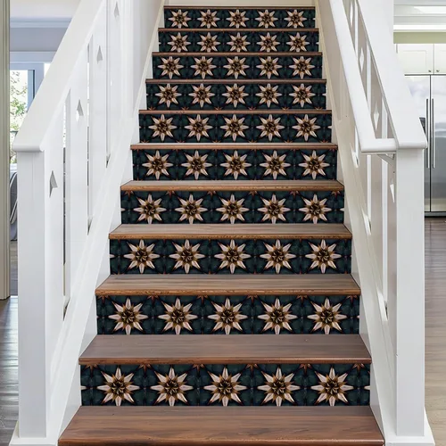 Miniatura 2 de PLIGREAT - 15 tiras de adhesivos vintage para escaleras, calcomanías de estrella boho para peldaños, autoadhesivas, vinilo retro, murales