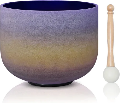CVNC 440Hz 20.3 cm Cuenco de cristal de cuarzo esmerilado de arcoíris del chakra del tercer ojo (A) nota A para sanación con sonido y meditación