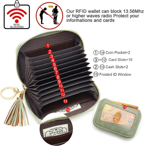 Miniatura 3 de APHISON RFID - Porta tarjeta de crédito con cremallera carteras pequeñas para mujer en cuero estilo girasol para mujer y niña caja de regalo 1927